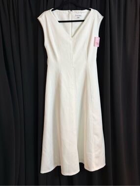 Calvin Klein White V-Neck Midi Dress - belt missing